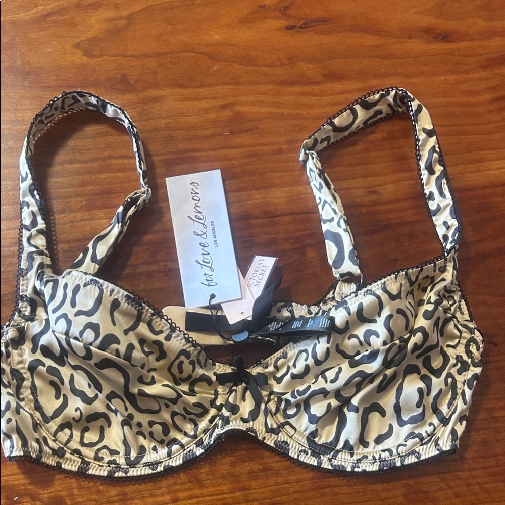 For Love And Lemons Leopard Satin Underwire Bra